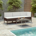 vidaXL Salon de jardin 3 Pièces avec coussins Résine tressée Marron