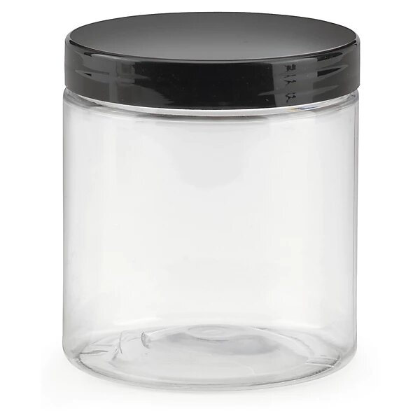 Bocal plastique 250 ml à couvercle noir vissant (lot de 100)