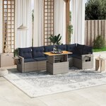 vidaXL Salon de jardin 7 Pièces avec coussins gris résine tressée