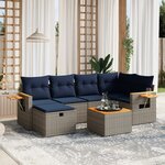 vidaXL Salon de jardin 7 Pièces avec coussins gris résine tressée