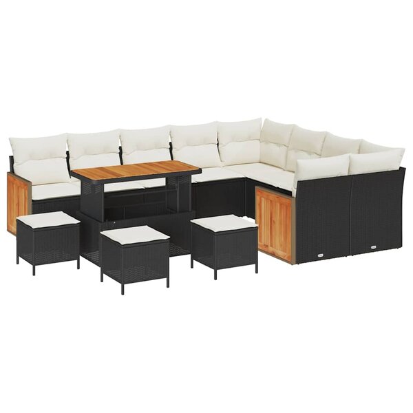 vidaXL Ensemble de canapé de jardin avec coussin 13 Pièces Noir et crème