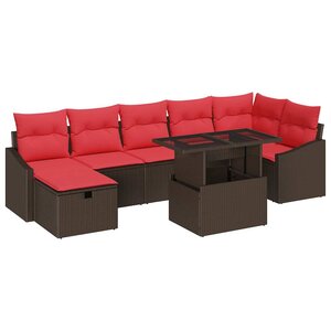 vidaXL Ensemble de canapé de jardin 8 Pièces Marron Poly rotin