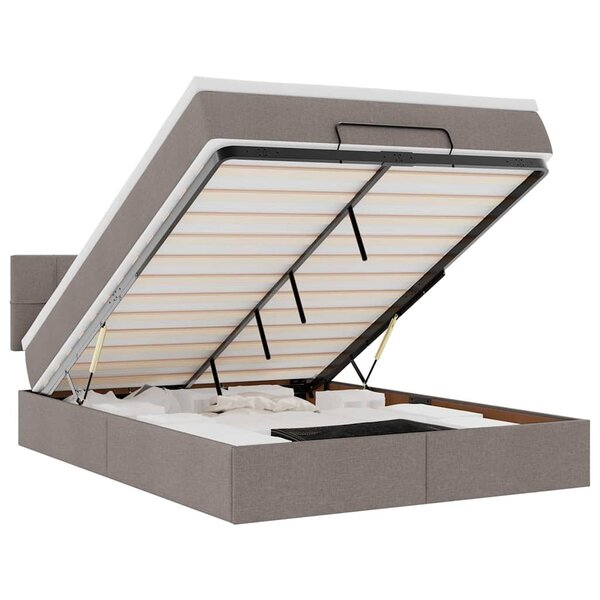 vidaXL Lit ottoman avec matelas et LED taupe 140x200 cm tissu