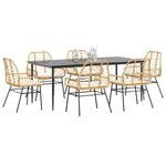 vidaXL Ensemble à manger jardin coussins 7Pièces marron rpoly otin verre