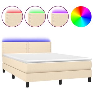 vidaXL Sommier à lattes de lit avec matelas LED Crème 140x200 cm Tissu