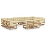 vidaXL Salon de jardin 12 Pièces avec coussins marron miel bois de pin