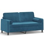 vidaXL Canapé 2 places avec oreillers décoratifs bleu 140 cm velours