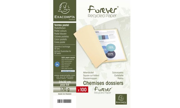 Paquet de 100 chemises Forever® 170 100% recyclé 24x32cm Gris EXACOMPTA