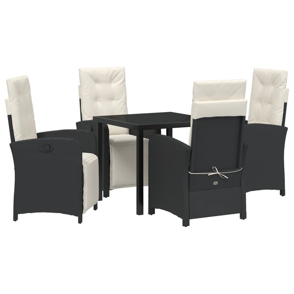 vidaXL Ensemble de salle à manger de jardin 5 pièces avec coussins noirs en poly rattan