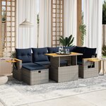 vidaXL Salon de jardin 7 Pièces avec coussins gris résine tressée