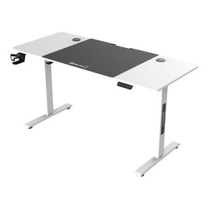 Bureau table poste de travail électrique à hauteur réglable assis debout plateau rectangulaire 140 x 60 cm blanc 03_0009083