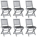 vidaXL Chaises pliables d'extérieur lot de 6 et coussins Bois d'acacia
