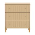 Flexa SAGA Commode 3 tiroirs a facades rainurees Beige sable Oat Pieds et boutons en chene