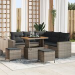 vidaXL Ensemble de Canapés de Jardin 8 Pièces avec Coussins Gris Poly Rattan Acacia