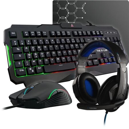 THE G-LAB Gaming Argon Combo Calvier + Souris et Tapis + Casque - KEYZ 120 FR, KULT 130, KORP 150, PAD - FR