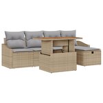vidaXL Canapé de jardin 6 pièces avec coussins beige poly rattan
