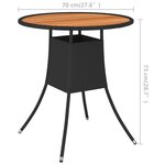 vidaXL Table à dîner de jardin Noir Ø 70 cm Résine tressée et acacia