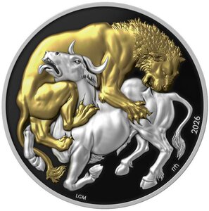 Pièce de monnaie en Argent 25 Dollars g 62.2 (2 oz) Millésime 2026 LION VS BULL