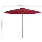 vidaXL Parasol avec mât en bois 350 cm Bordeaux