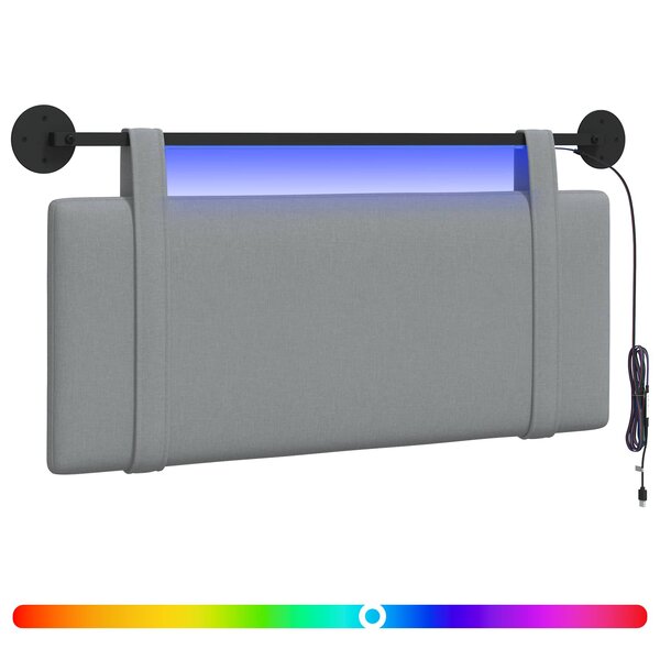 vidaXL Tête de lit suspendue Avec lumière LED Gris clair Tissu