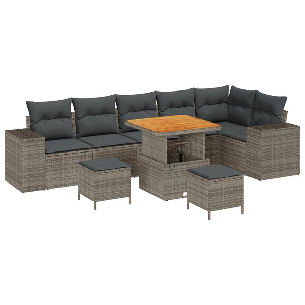 vidaXL Canapé de jardin 9 pièces avec coussins gris en poly rotin et acacia.