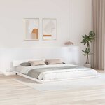 vidaXL Cadre de lit au sol avec tables de chevet Blanc 200x200cm Bois massif