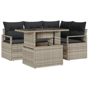 Ensemble de Canapé de Jardin 5 Pièces avec Coussins en Rattan Poly Gris Clair