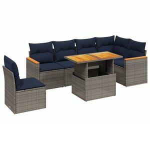 vidaXL Salon de jardin 7 Pièces avec coussins gris résine tressée