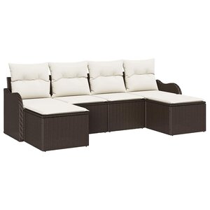 vidaXL Ensemble de canapé de jardin 6 Pièces Marron et blanc Poly rotin