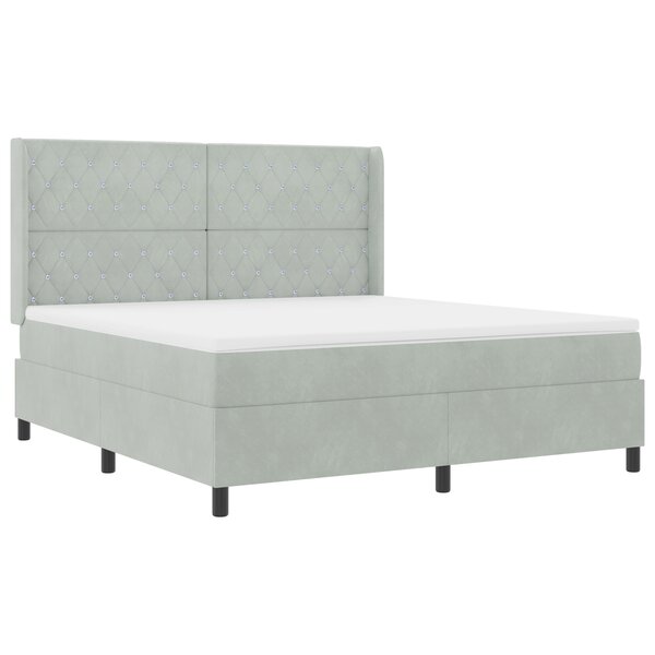 Lit à ressorts vidaXL avec matelas et lumière LED Gris clair 180x200 cm Velours