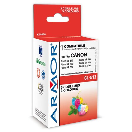 Cartouche d'encre remanufacturée, compatible pour canon cl-513 - tricolore (blister 1 unité)