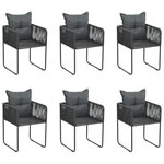 vidaXL Chaises d'extérieur lot de 6 avec oreillers Résine tressée Noir