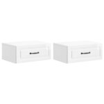 vidaXL Cabinet de chevet mural 2 Pièces Blanc brillant 49 x 34 5 x 20 cm