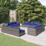 vidaXL Salon de jardin 12 Pièces avec coussins Résine tressée Gris