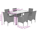 vidaXL Ensemble à manger de jardin et coussins 7Pièces marron rotin verre
