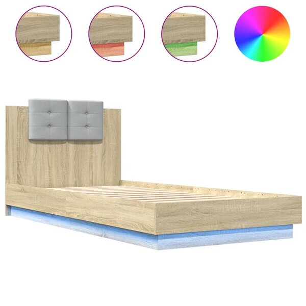 vidaXL Cadre de lit tête de lit et lumières LED chêne sonoma 90x200 cm