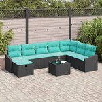 vidaXL Ensemble de canapé de jardin avec coussin 9 Pièces Noir Poly rotin