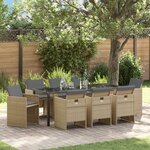 vidaXL Ensemble de Repas de Jardin 9 Pièces avec Coussins Beige Rattan Poly
