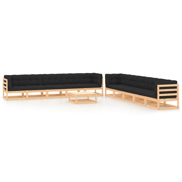 Salon de jardin meuble d'extérieur ensemble de mobilier 11 pièces avec coussins anthracite pin massif 02_0015290