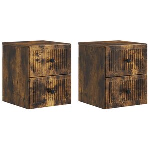 vidaXL Cabinet de chevet mural 2 Pièces Chêne fumé 33 x 34 5 x 40 cm