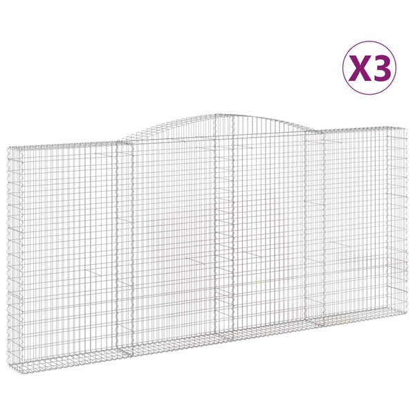 vidaXL Paniers à gabions arqués 3 Pièces 400x30x180/200 cm Fer galvanisé