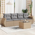 vidaXL Salon de jardin avec coussins 5 Pièces beige résine tressée