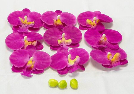 Têtes fleurons orchidée phalaenopsis factices x9  3 boutons pourpre - couleur: pourpre