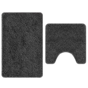 vidaXL Ensemble de tapis de bain antidérapants 2 Pièces Gris foncé PP