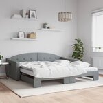 vidaXL Lit de jour avec gigogne et matelas gris clair 100x200 cm tissu
