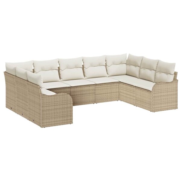 vidaXL Ensemble de canapé de jardin 9 Pièces Beige Poly rotin