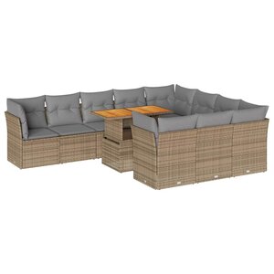 vidaXL Salon de jardin 11 Pièces avec coussins beige résine tressée