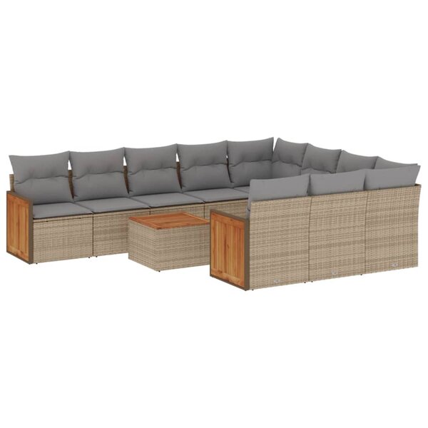 vidaXL Salon de jardin 11 Pièces avec coussins beige résine tressée