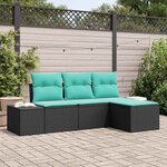 vidaXL Ensemble de Canapés avec coussin 4 Pièces Noir Poly Rattan