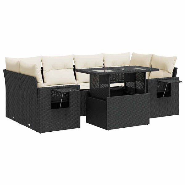vidaXL Salon de jardin 7 Pièces avec coussins noir résine tressée